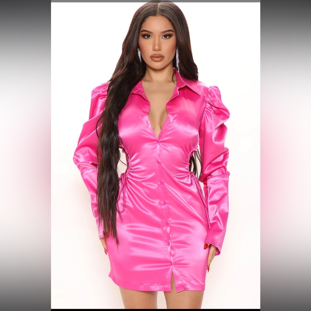 Feeling Flirtatious Satin shirt Dress